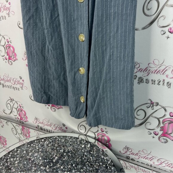 Monteau dress button up stripes white Blue Pinstripe Midi Dress - Picture 3 of 8